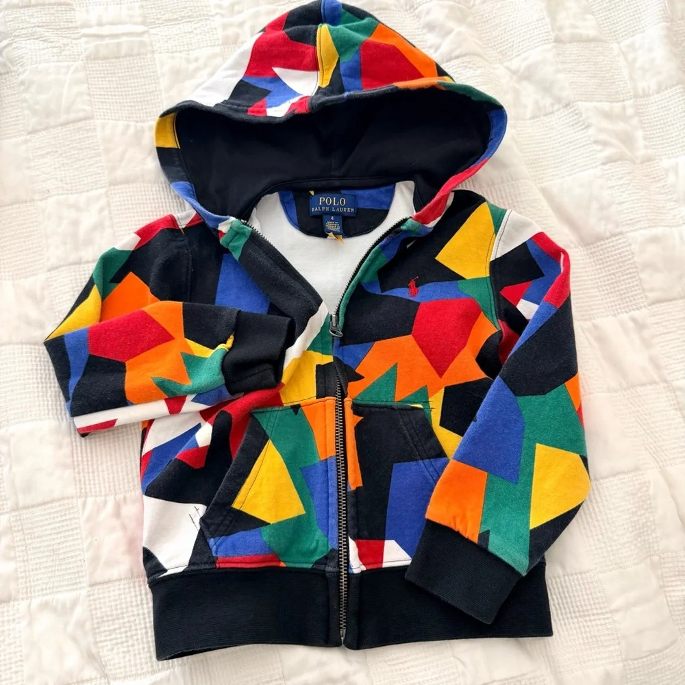 Ralph‎ Lauren Toddler Abstract Double-Knit Full-Zip Hooded Sweatshirt 4T